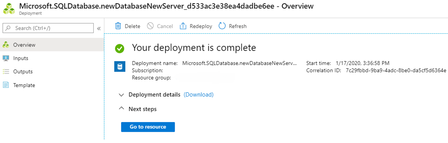 Screenshot that shows deployment is complete.