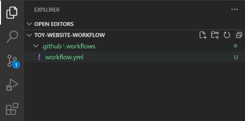 Screenshot of the Visual Studio Code Explorer, with the .github/workflows folder and the workflow.yml file shown.