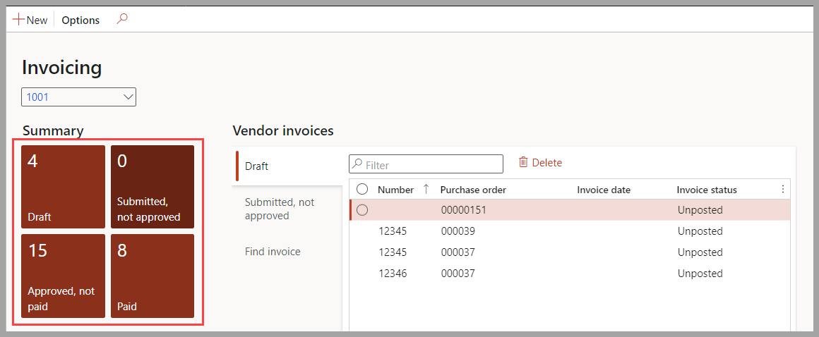 Screenshot of the Invoicing workspace for vendor collaboration.