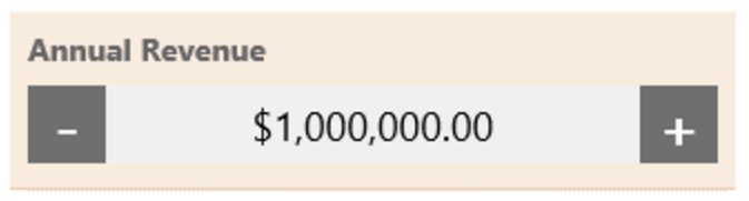 Screenshot of Number input with Annual Revenue set to $1,000,000.00.