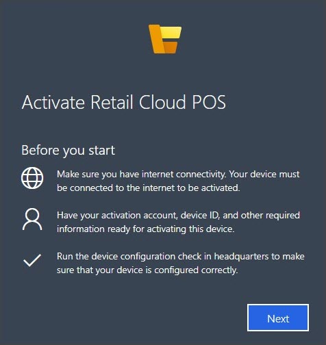 Screenshot of the Activate Store Commerce for web start page