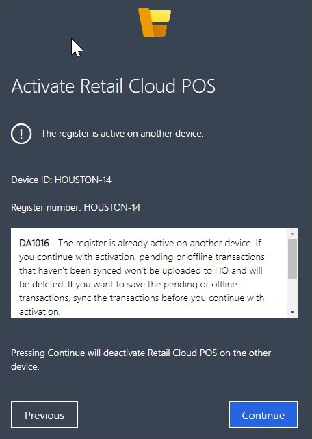  Screenshot of the page for deactivating the register on another device