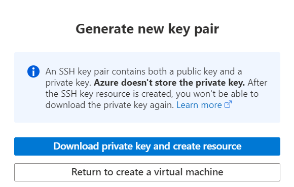 Screenshot of the Generate new key pair window with the Download private key button highlighted.