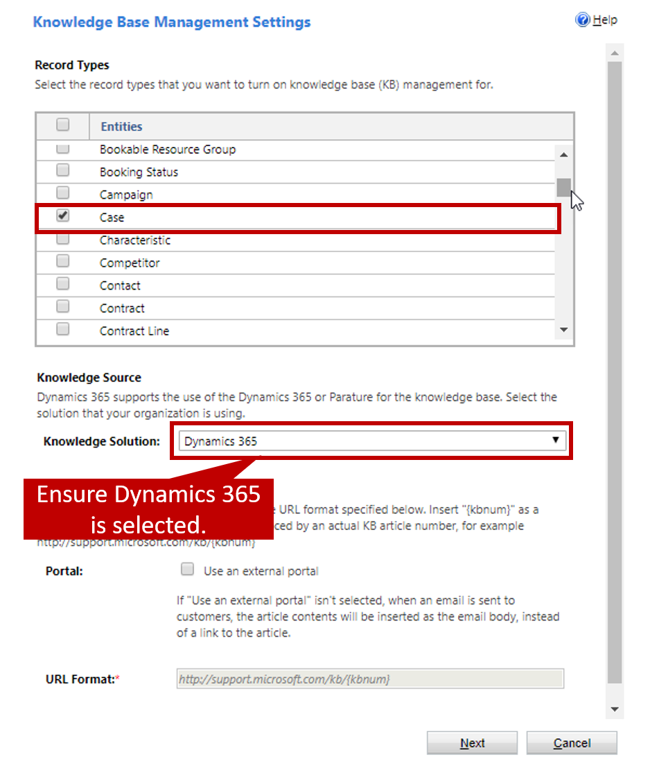 Screenshot of the Knowledge Base Management Settings page.