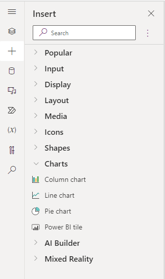 Screenshot of the charts menu options.