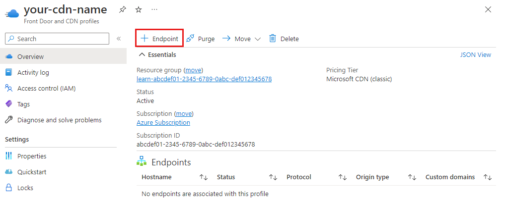Screenshot of add an endpoint button from the CDN overview page.