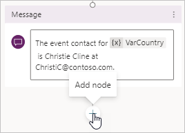 Screenshot of the plus node symbol on the message node.