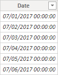 Screenshot of the new created Date table.