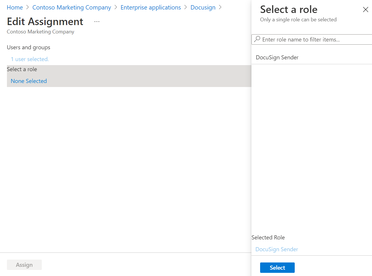 Screenshot that shows role selected for user.