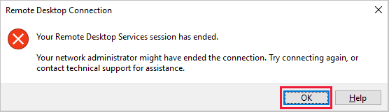 Screenshot of the Session Ended dialog box.