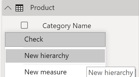 Screenshot of the new hierarchy in the Product table.