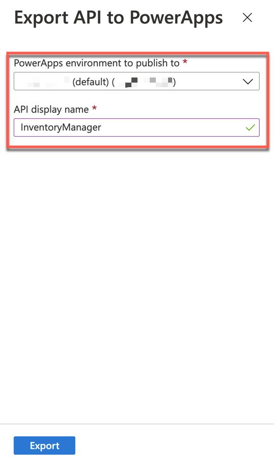 Export API to Power Apps