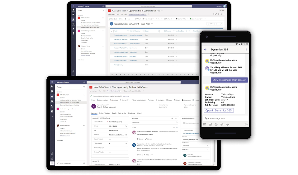 graphic of Microsoft Teams app on a computer, tablet, and mobile device