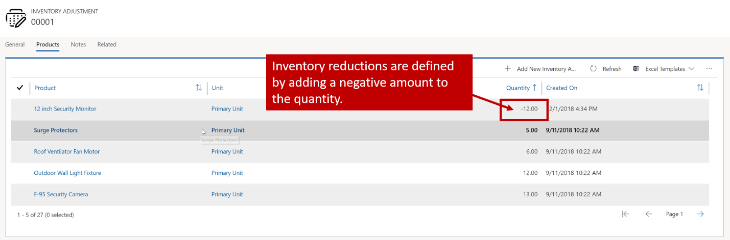 Una captura de pantalla que muestra las reducciones de inventario.
