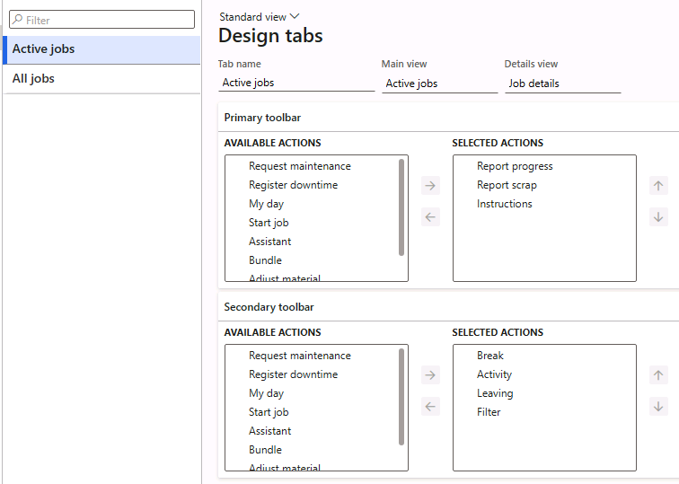 Screenshot depicts the configure production floor execution page where you can select the tabs to be displayed in the production floor.
