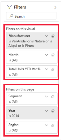 Screenshot of the Filters pane with Filters on this page highlighted.