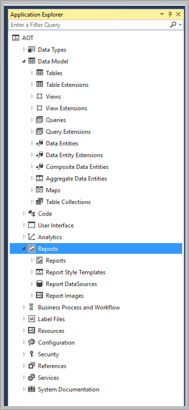 Screenshot of the Application Explorer window in VisualStudio.