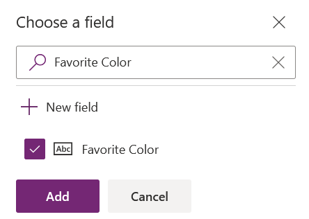 Screenshot of the Choose a field dialog box with Favorite Color selected.