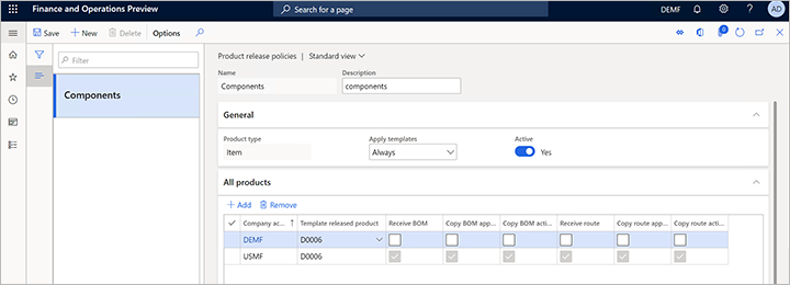 Screenshot of adding a product release policy.