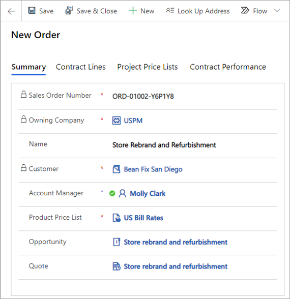 Screenshot of the Summary tab on the New Order page.