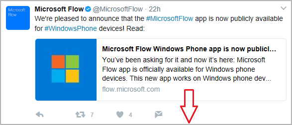 Screenshot of a Microsoft Flow Tweet with the hashtag #PowerAutomate.