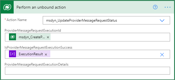 Screenshot of the Save provider message request execution result.