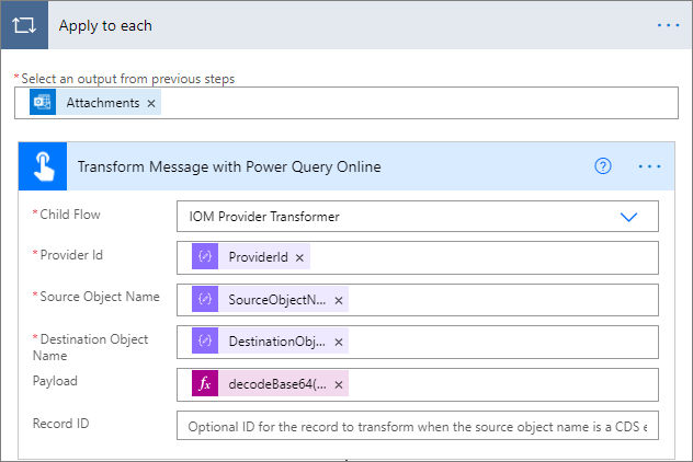 Screenshot of the Transform Message with Power Query Online page.