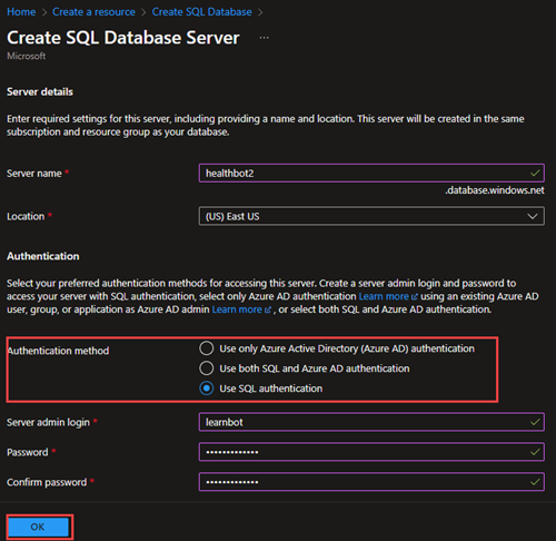Screenshot showing how to create a server.