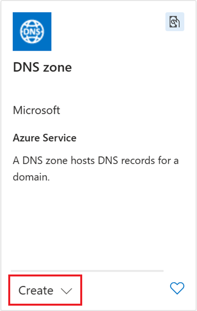 Screenshot of DNS zone, with Create highlighted.