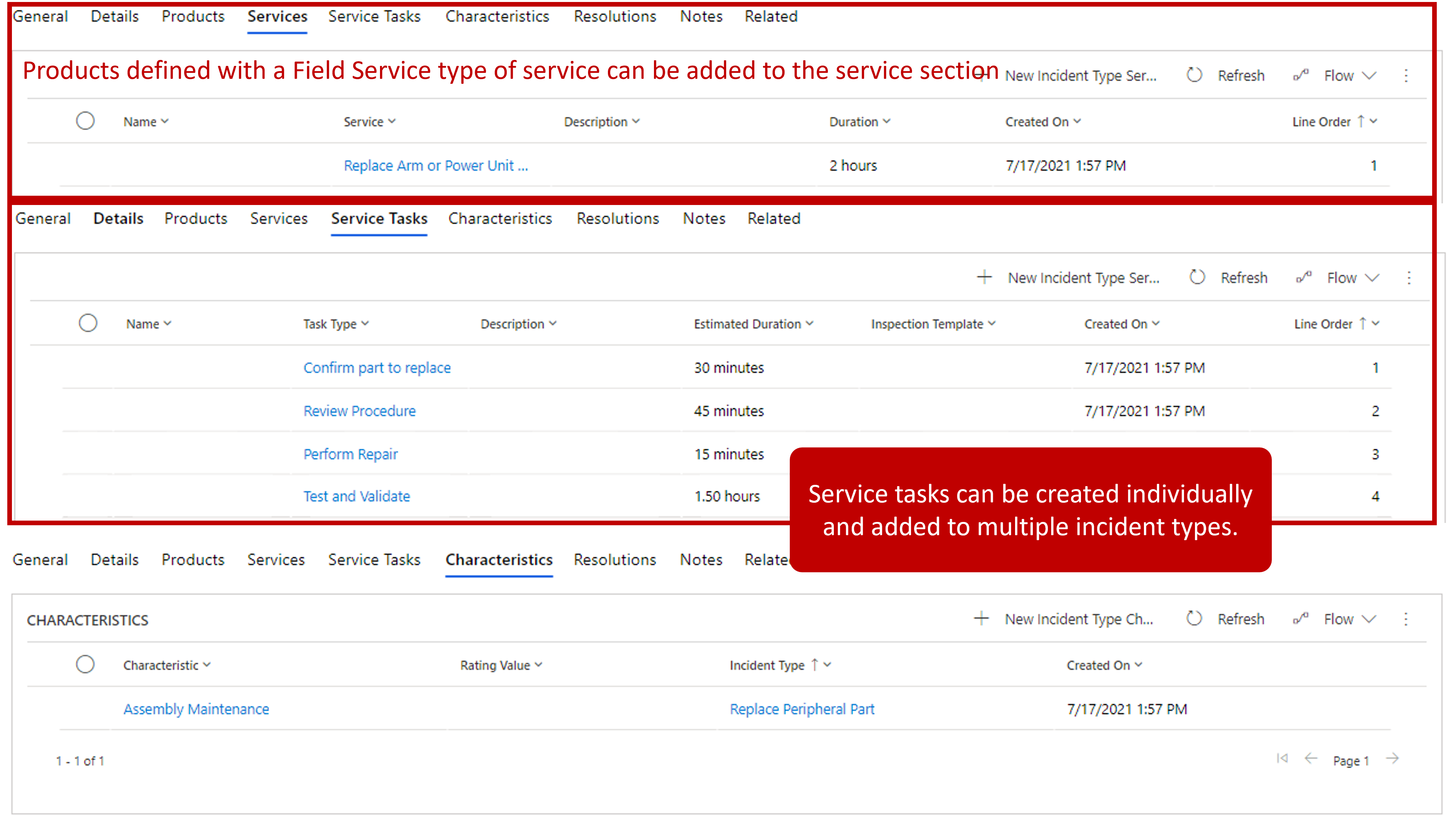 Screenshot of Field Service Services section.