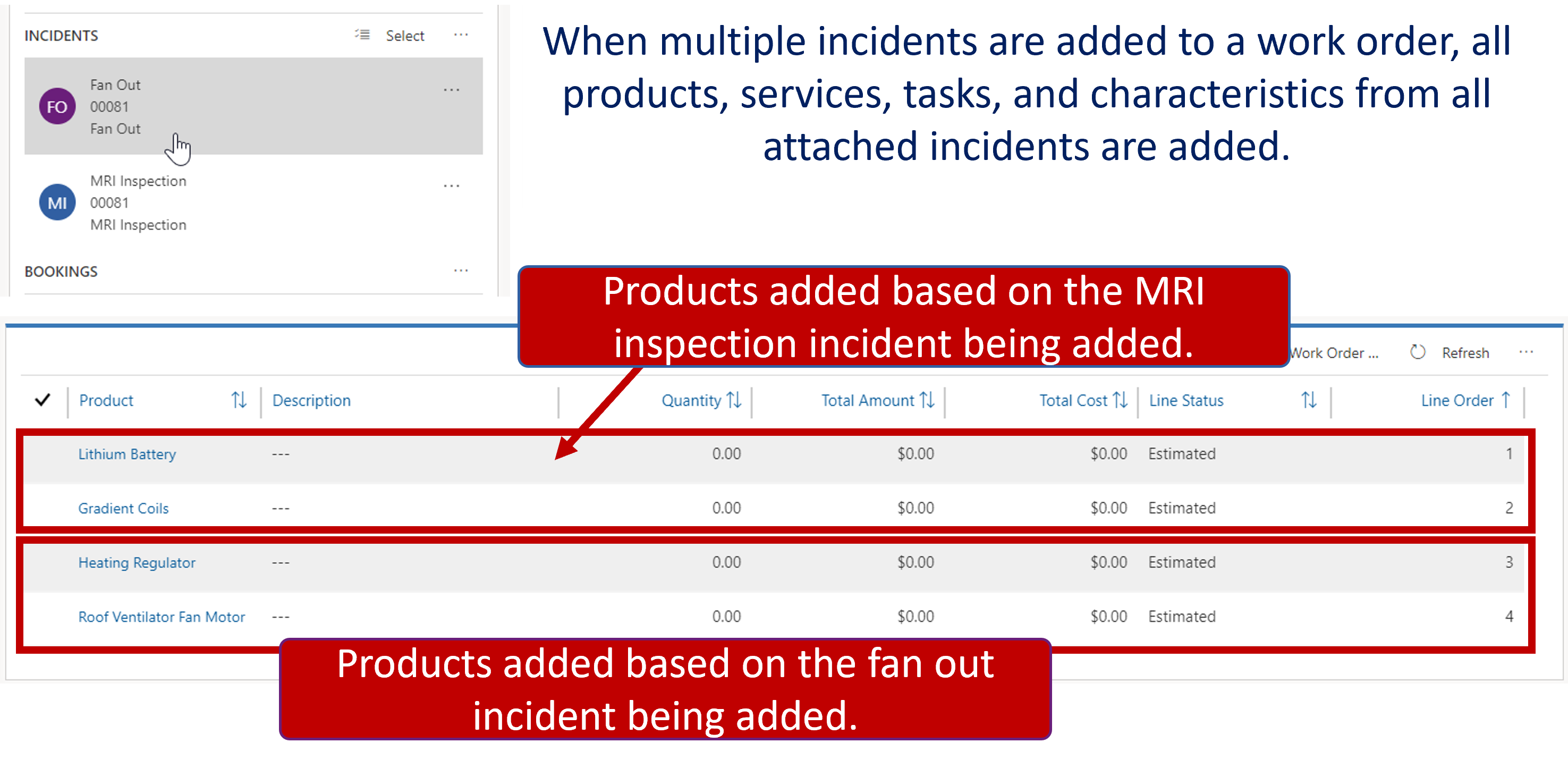 Screenshot of Field Service multiple incident type.