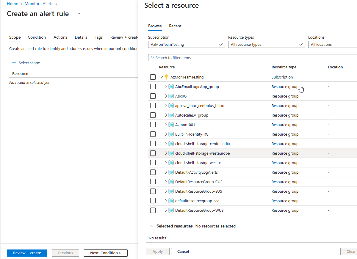 Screenshot of the Create rule page in the Azure Monitor portal.