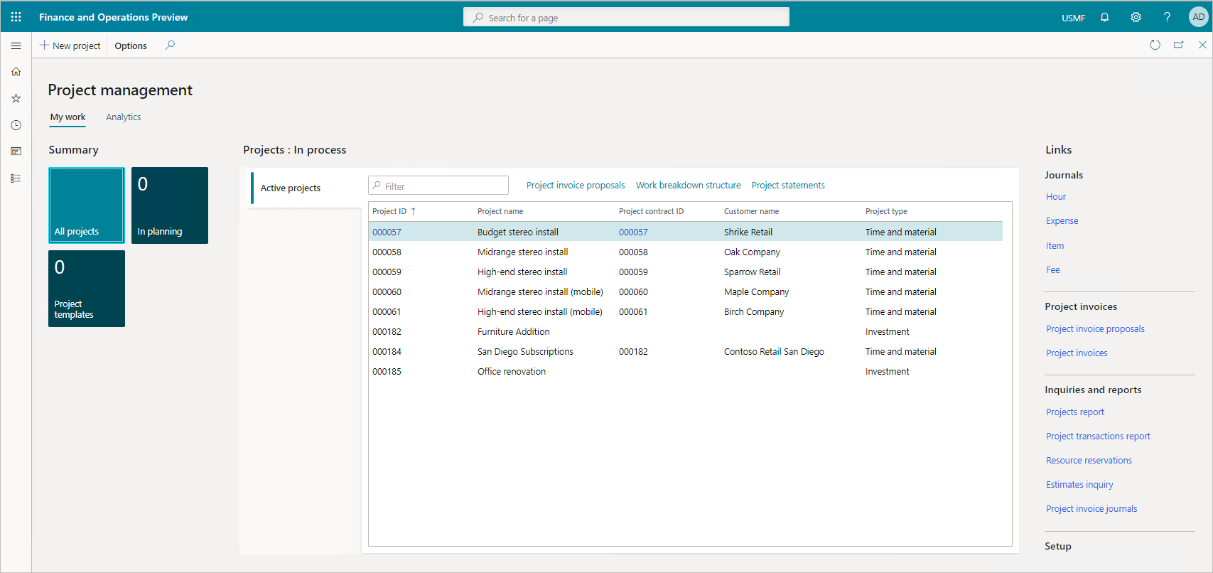Screenshot of thepProject management and accounting module