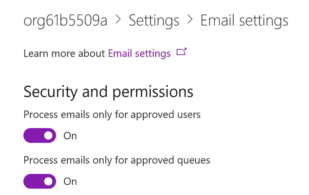 Screenshot showing the security and permissions radio buttons