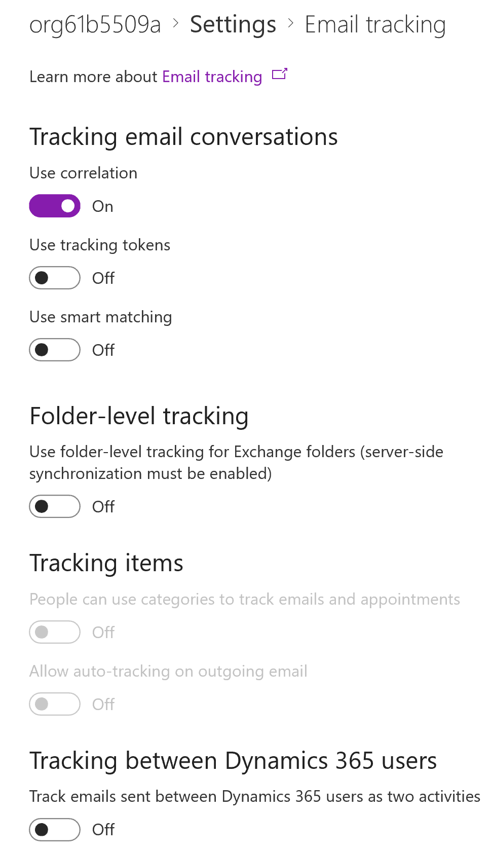 Screenshot showing the email tracking form