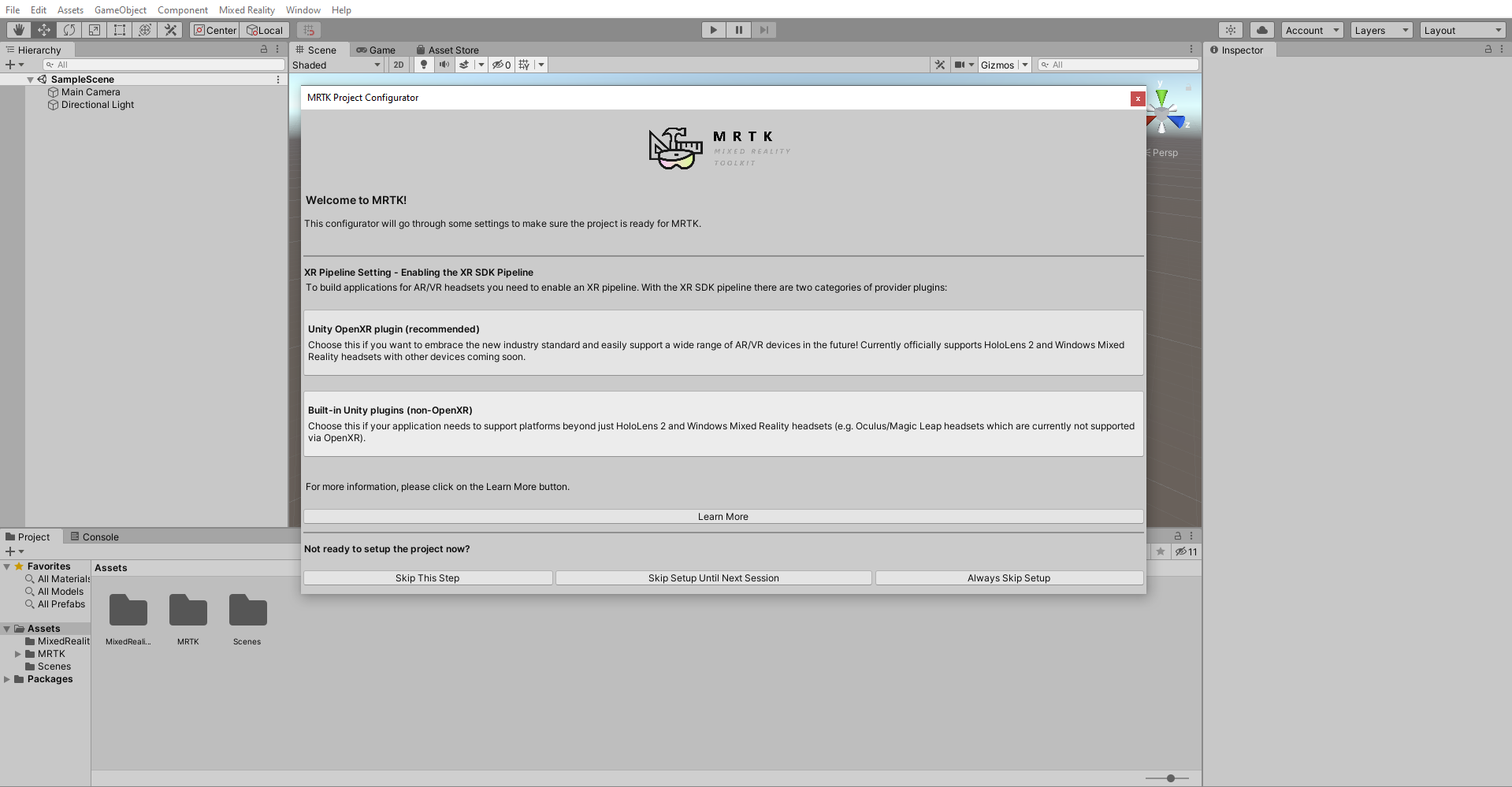 Screenshot of MRTK configurator tool.