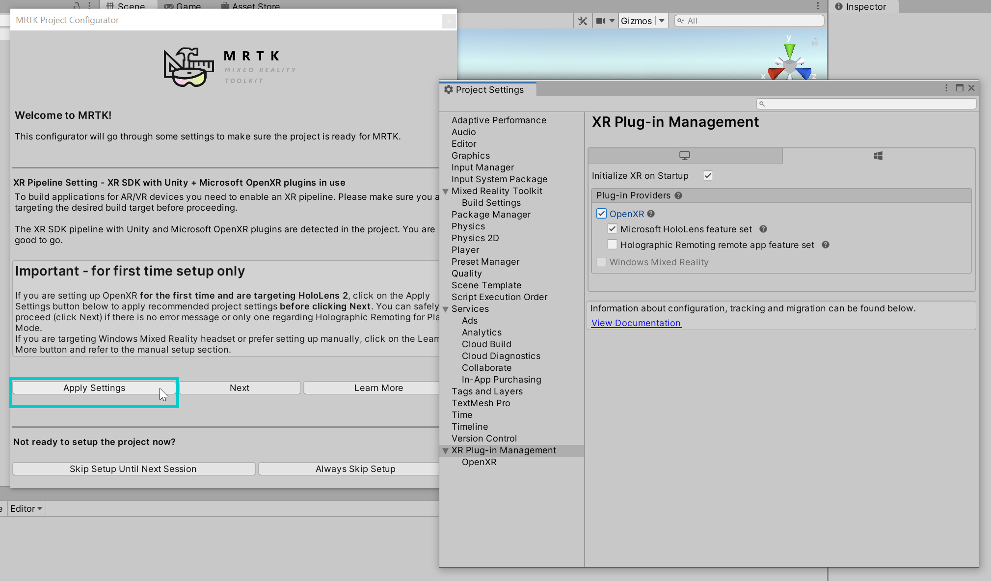 Screenshot of Project Settings Window 3.