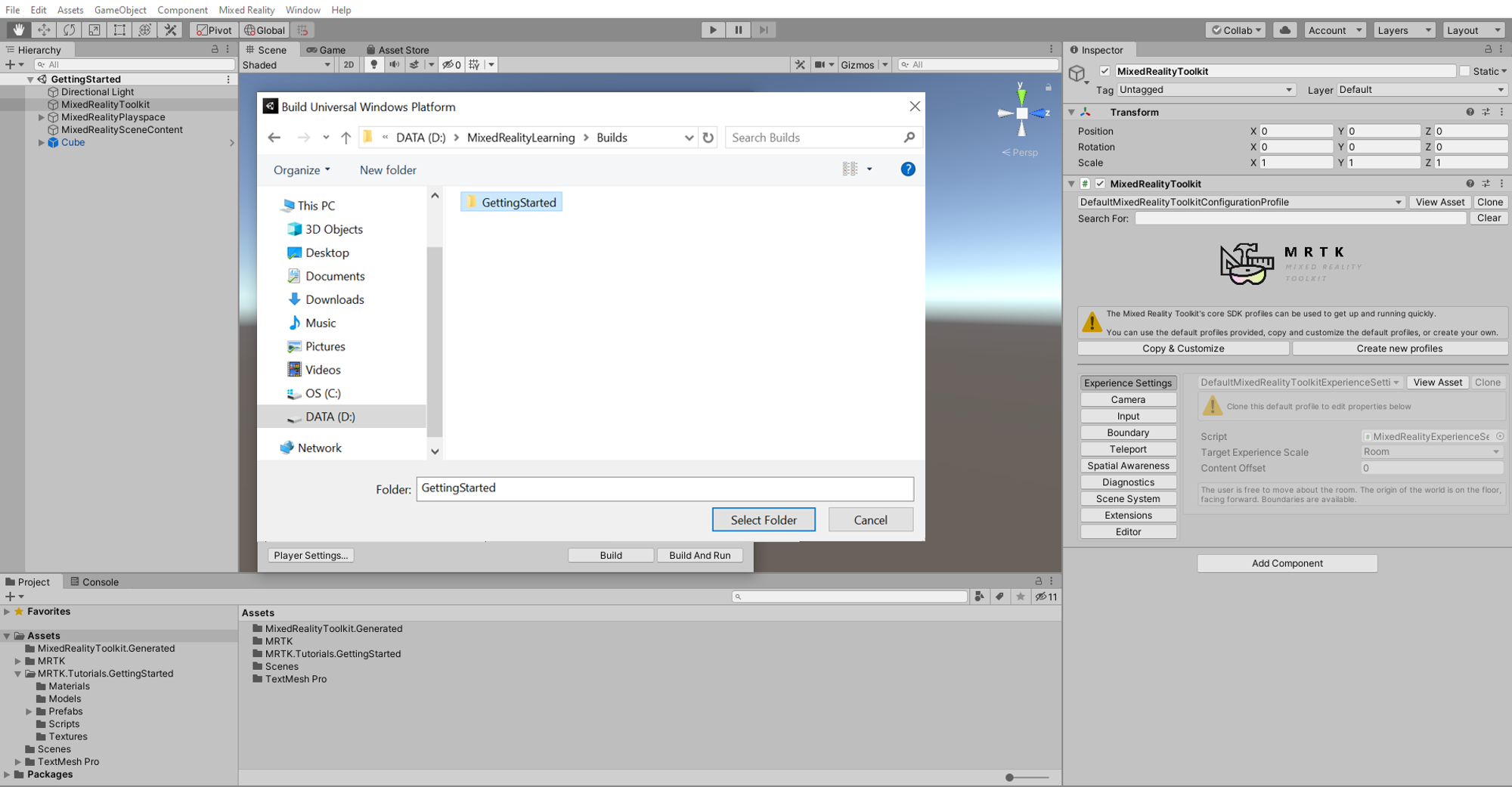 Screenshot of Select a Build folder.