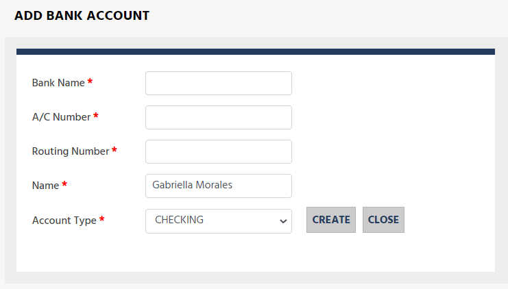 Screenshot of the add bank account window.