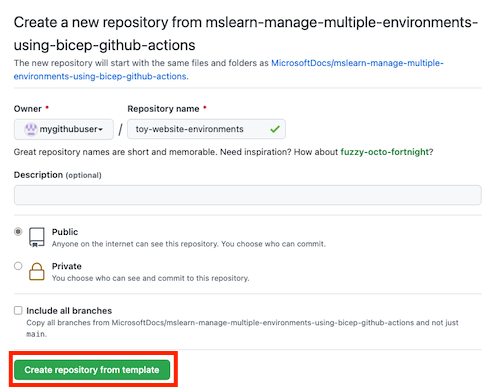 Screenshot of the GitHub interface showing the repo creation page.