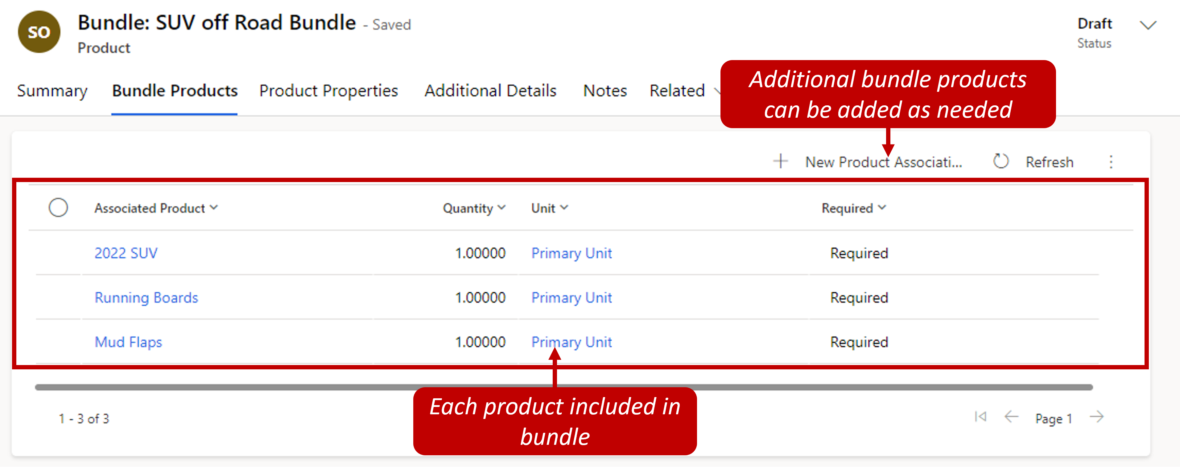 Product bundle. Additional bundle products can be added as needed. List shows each product included in the bundle.