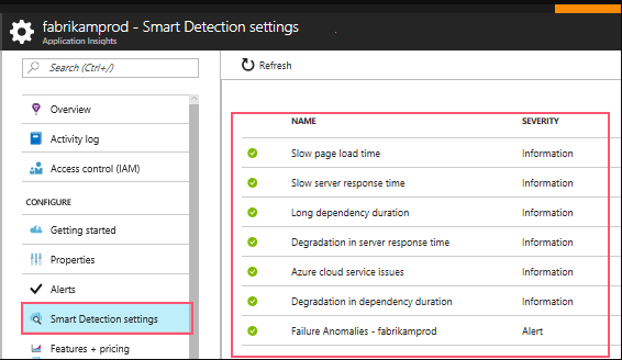 A screenshot showing Smart Detection settings. These settings include detection for slow page load times, slow server response times, and more.