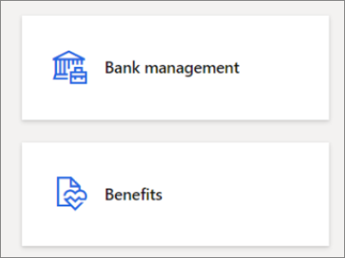 Screenshot of the bank management and benefits tiles.