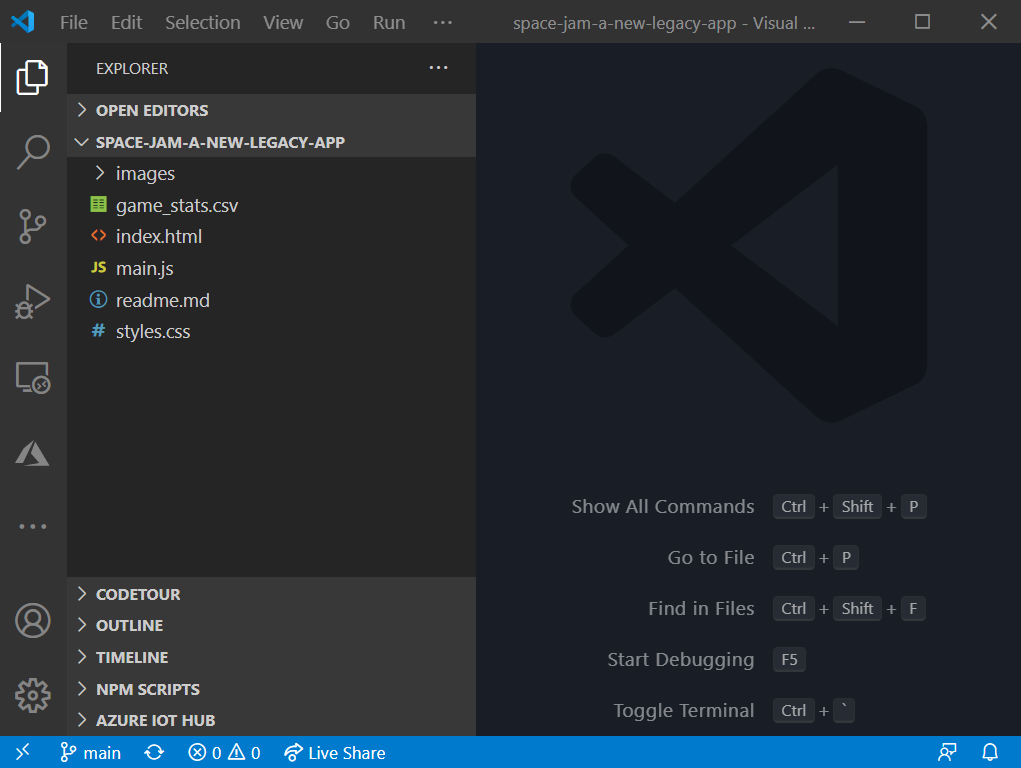 Screenshot that shows the repository cloned and open in Visual Studio Code.