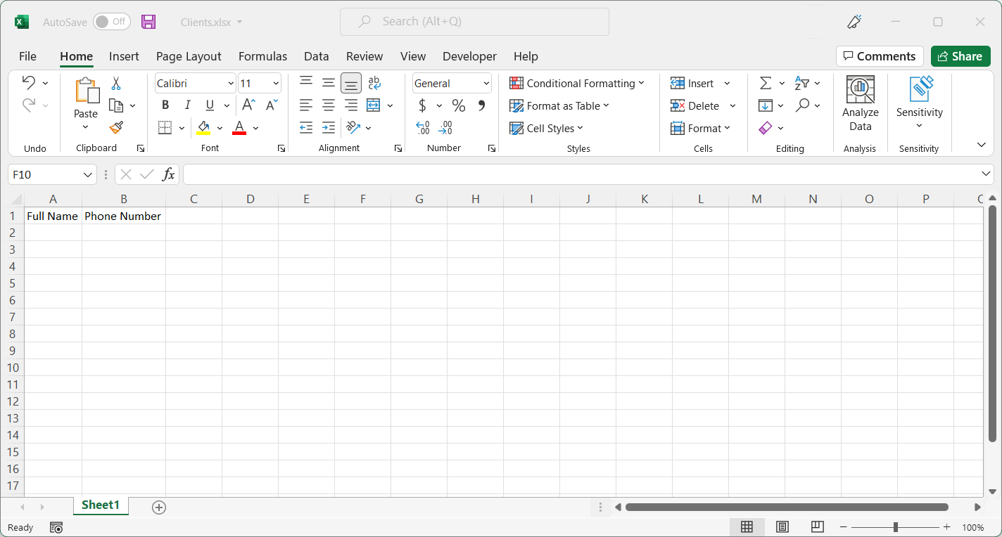 Screenshot of the structure of the Excel file.