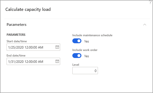 Screenshot of the Calculate capacity load page.