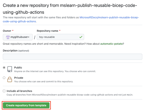 Screenshot of the GitHub interface that shows the repo creation page.