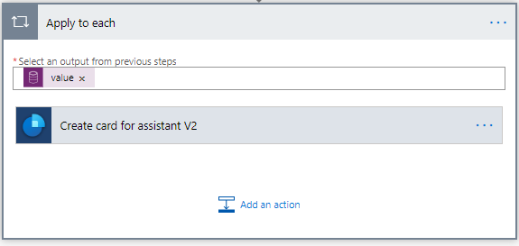Select the Create card for assistant V2 operation.