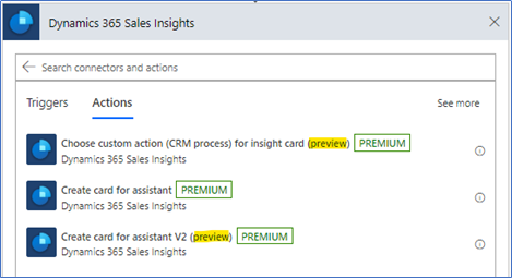 Capability to add custom-defined actions to insight cards preview.
