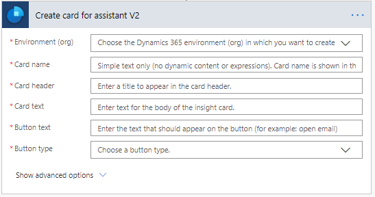 Create card for assistant V2 with blank columns.